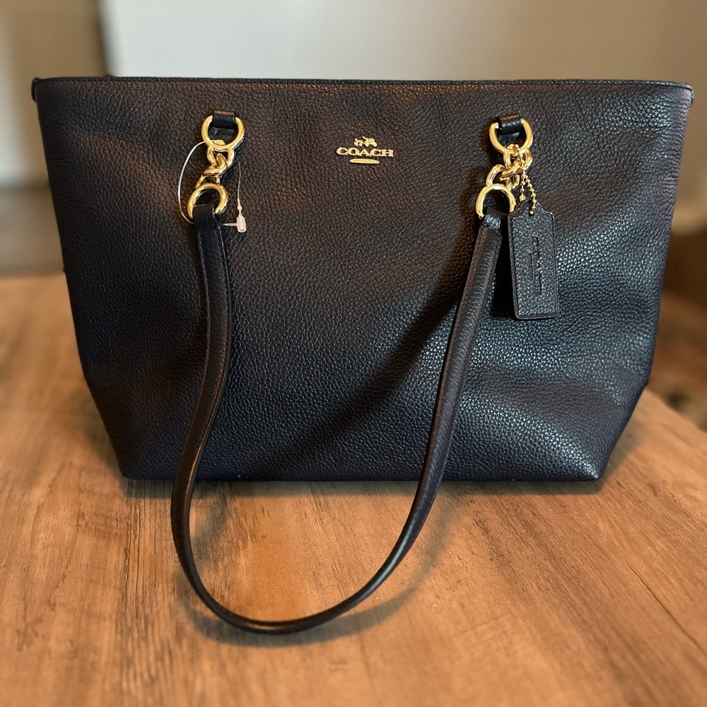Coach Navy Blue small Zipper top tote. Never used but no original tag.